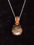 Wire Wrapped Sterling Silver and Copper Petrified Wood Necklace, Petrified Wood Necklace, Petrified Wood Pendant With Sterling Silver Chain