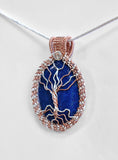 Sterling Silver & Copper Wire Wrapped Tree of Life on Blue Agate, Sterling Silver Filled Snake Chain Chain