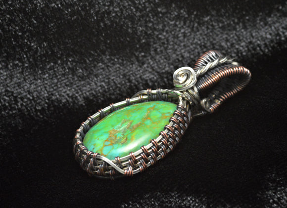 Sterling Silver with Copper Wire Wrapped Turquoise Necklace