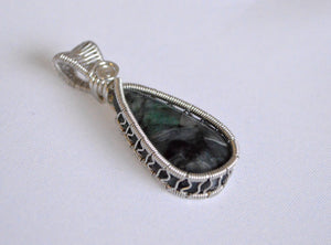 Sterling Silver Wire Wrapped Emerald Pendant, Green Emerald Necklace, Emerald From Brazil