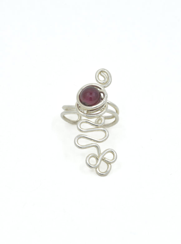 Wire Wrapped Sterling Silver Ear Cuff with Garnet, Right Ear Cuff