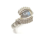 .925 Sterling Silver Wire Wrapped Labradorite Ring 5 out of 5, Size 7