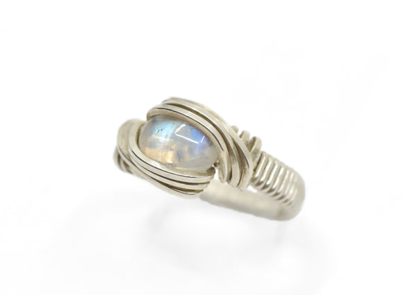 .925 Sterling Silver Wire Wrapped Moonstone Ring Size 4