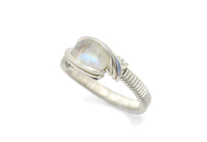 Sterling Silver Wire Wrapped Rainbow Moonstone Ring