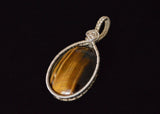 Wire Wrapped Sterling Silver Tigers Eye Necklace, Tigers Eye Pendant, Tigers Eye Necklace