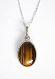 Wire Wrapped Sterling Silver Tigers Eye Necklace, Tigers Eye Pendant, Tigers Eye Necklace With Sterling Silver Chain