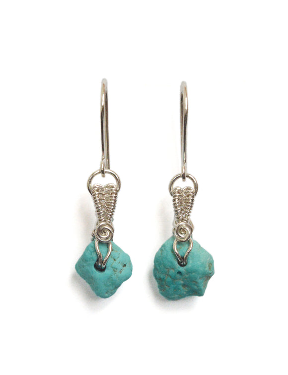 Custom Wire Wrapped Sterling Silver Sleeping Beauty Turquoise Earrings, Turquoise Jewelry