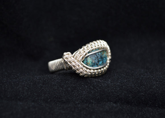 Intricate Sterling Silver Wire Wrapped Turquoise Ring, Sterling Silver Wire Wrapped Rings