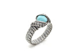 Sterling Silver Wire Wrapped Morenci Turquoise Ring 2/2, Size 7.5