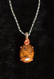 Wire Wrapped Sterling Silver and Copper Necklace, Prong Set Jasper Stone Pendant With Sterling Silver Chain