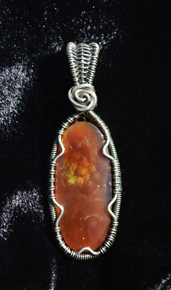 Sterling Silver Wire Wrapped Fire Agate Necklace, Fire Agate Pendants