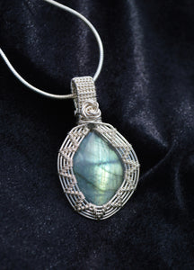 Sterling Silver Labradorite Necklace, Wire Wrapped Necklace, Wire Wrapped Labradorite Necklace